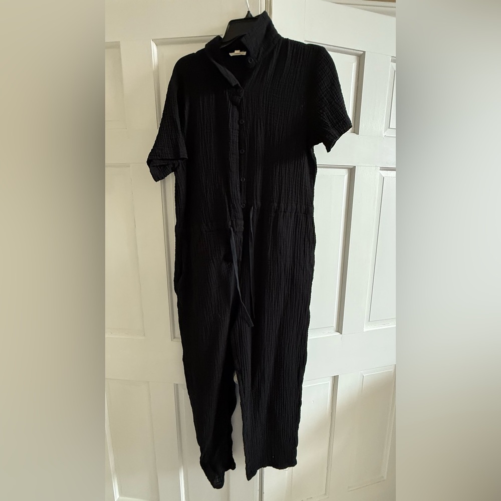Eileen Fisher Black Gauze Short Sleeve Jumpsuit // Petite Large